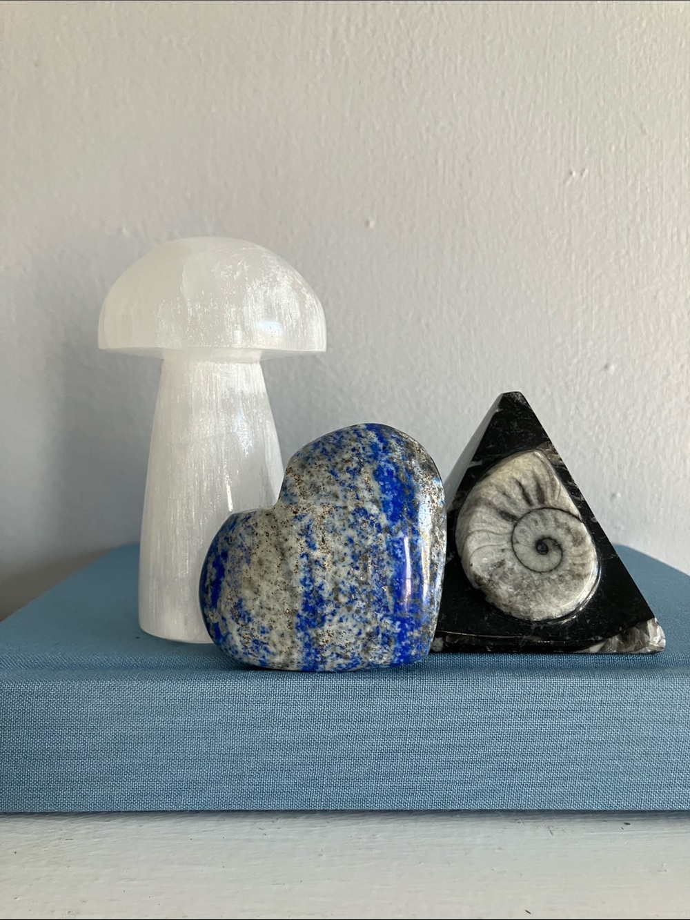 Bundle of Crystal Accents - White Mushroom, Black Pyramid, and Blue Heart